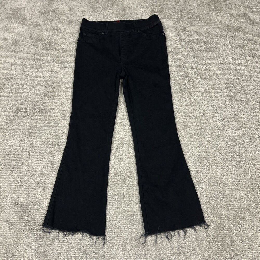 Spanx Flare Jeans Womens Medium Raw Hem Black Pull On Pants Stretch 20326R
